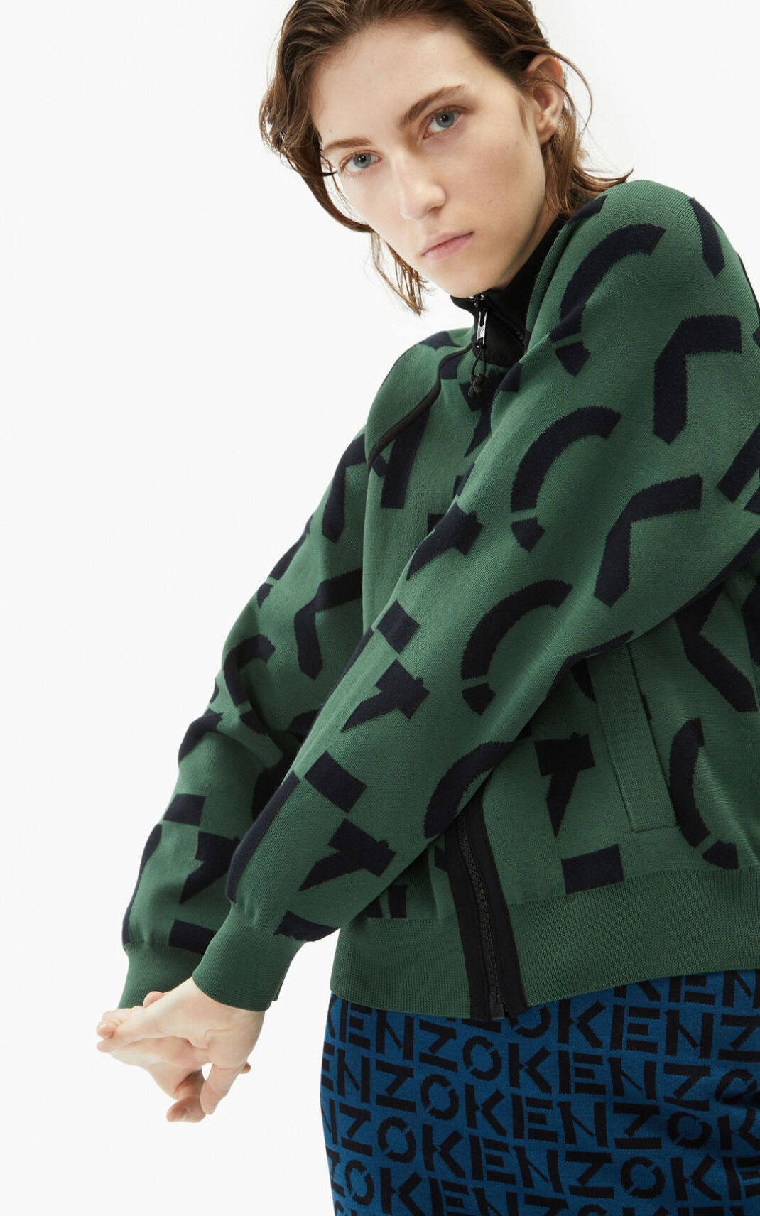 Kenzo monogram スポーツジャケット レディース 暗緑 - TPQDNJ481